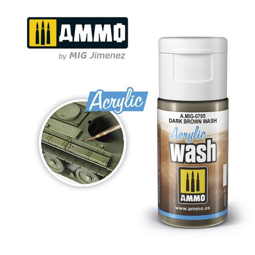 Mig Akrylmaling, ammo-by-mig-jimenez-0705-dark-brown-wash-acrylic-wash-15-ml, MIG0705